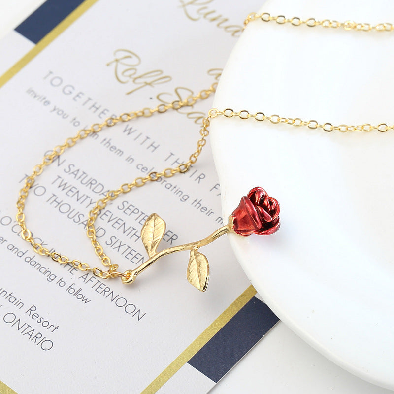 red rose pendant necklace