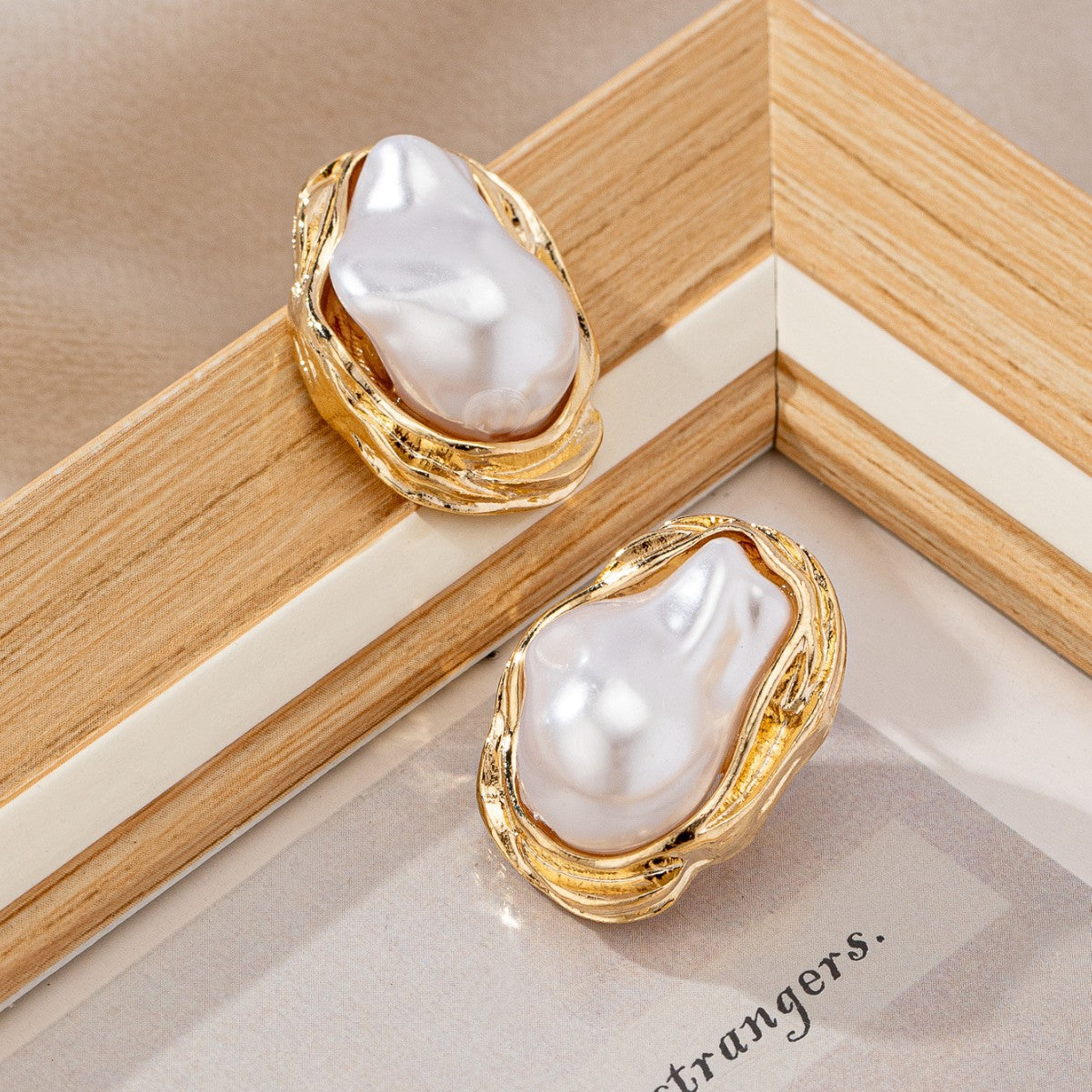 Retro shaped imitation pearl earrings