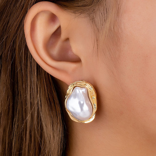 Retro shaped imitation pearl earrings