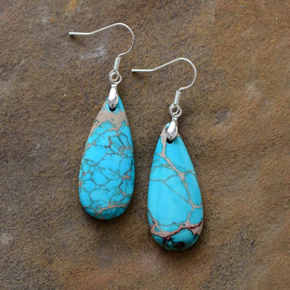 Natural Stone Copper Teardrop Earrings
