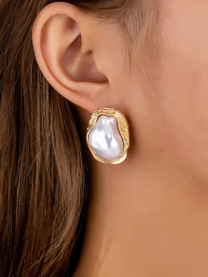 Retro shaped imitation pearl earrings